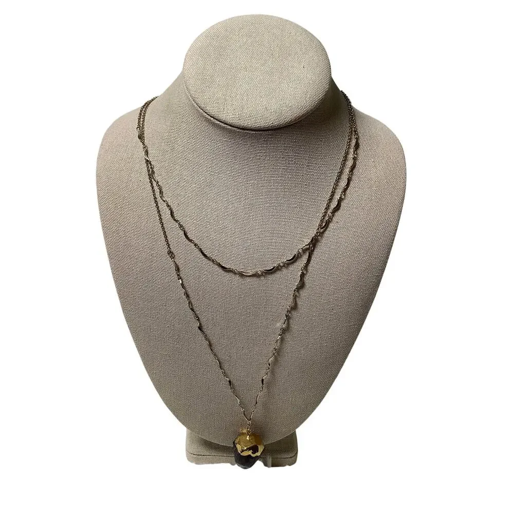 Express Gold Tone Amethyst Crystal Pendant Long Statement Necklace Boho E20-17